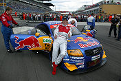 Claudia Pechstein in front of the Abt-Audi race taxi