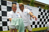 As they clean up after the grape stomp contest, ADT Champion Racing teammates Johnny Herbert and JJ Lehto
