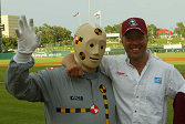 JJ Lehto meets a Crash Test Dummy as he assists Highway Patrol officers with a highway safety demonstration