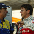 Rinaldo Capello (right) talks to a Michelin technician