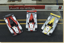 The three Infineon Audi R8 sportscars for the 24 Hours of Le Mans 2002