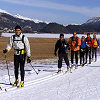 On track for success together (from left): Abt Sportsline driver Martin Tomczyk (second from right), together with Audi works drivers (from left) Tom Kristensen, Rinaldo Capello, Frank Biela, Johnny Herbert and Emanuele Pirro during cross country skiing