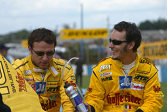 Audi drivers Christian Abt and Laurent Aiello (from left)