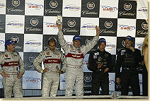 Tom Kristensen, Emanuele Pirro and Frank Biela (from left) on the podium