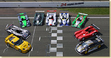 The most important competitors at Le Mans (from left to right: Chevrolet, Cadillac, MG, Bentley, Audi, Chrysler, Courage-Peugeot, Panoz, Saleen)