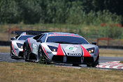 The two Lamborghini Murcielago R-GT entries of Krohn-Barbour  Racing on track together at Portland