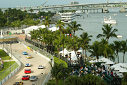 American Le Mans Series cars race past the Bayfront Park Fountain