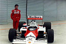 Since 1988, Emanuele was McLaren's Formula 1 test driver for several years. He did much testing at Suzuka. Pirro is shown here aside of the first McLaren equipped with a Honda engine, an MP4/3 that had been powered originally by TAG-Porsche.