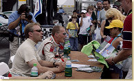 JJ Lehto and Johnny Herbert during the autograph session