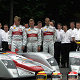 The Audi drivers Frank Biela, Tom Kristensen and Emanuele Pirro