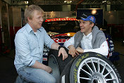 Audi works driver Mattias Ekström with pop idol Kurt Nilesen (left)