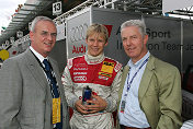 Dr Martin Winterkorn (center), Chairman of AUDI AG, with Mattias Ekström and Dr Werner Mischke (Lamborghini)