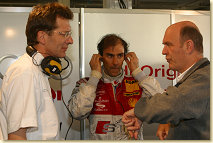 Ralf Jüttner, Emanuele Pirro and Head of Audi Motorsport Dr Wolfgang Ullrich (from left to right)