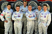 Audi Sport UK Team Veloqx drivers Pierre Kaffer, Allan McNish, Frank Biela, Johnny Herbert, Jamie Davies and Guy Smith (from left)
