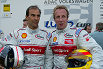 Emanuele Pirro (left) and Frank Biela participate in the Bye bye Lupo Cup Charity Race