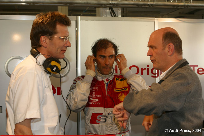 Ralf Jüttner, Emanuele Pirro and Head of Audi Motorsport Dr Wolfgang Ullrich (from left to right)