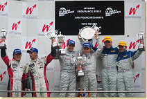 The rostrum in Spa. From left: Seiji Ara and Rinaldo Capello (second place), Jamie Davies and Johnny Herbert (winner)