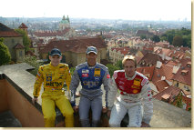 Jarek Janis, Manuel Reuter and Frank Biela (left to right) over the roofs of Prague