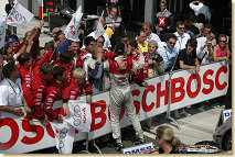 The Audi team celebrates Mattias Ekström