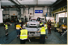 Departure for the race in Shanghai/China. Shipping of the Audi A4 DTM