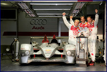Frank Biela, Emanuele Pirro and Marco Werner with the Le Mans trophy